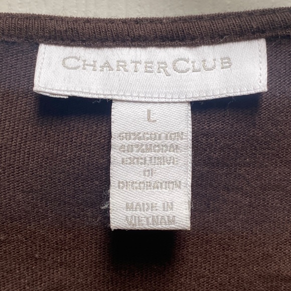 Charter Club Brown Lace  Accent  V Neck Top - Picture 2 of 5